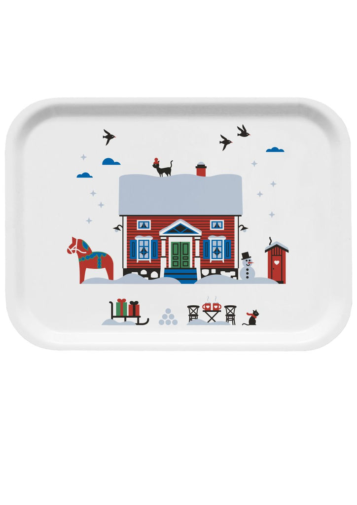 Winter Red House Tray